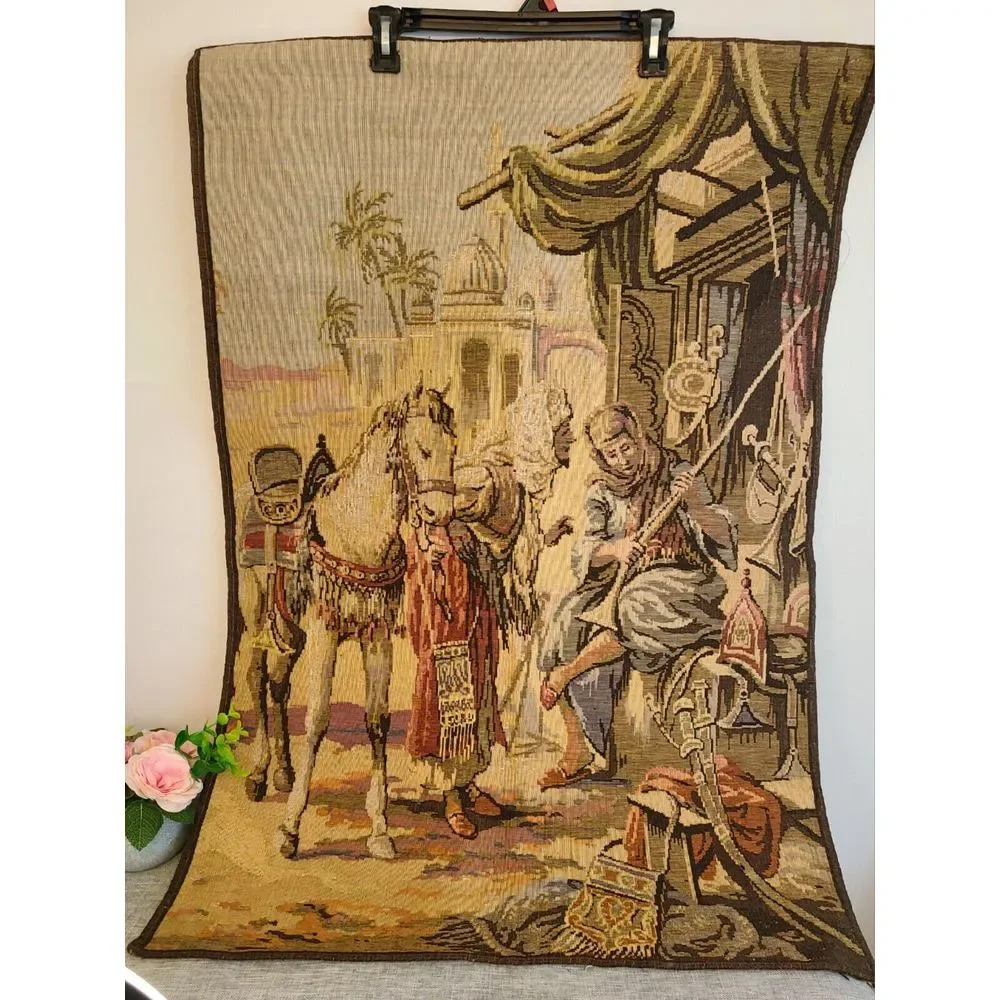 Vintage Arabian Market Scene Wall Hanging Tapestry 38.5"x26.5",‎ Made In Belgium